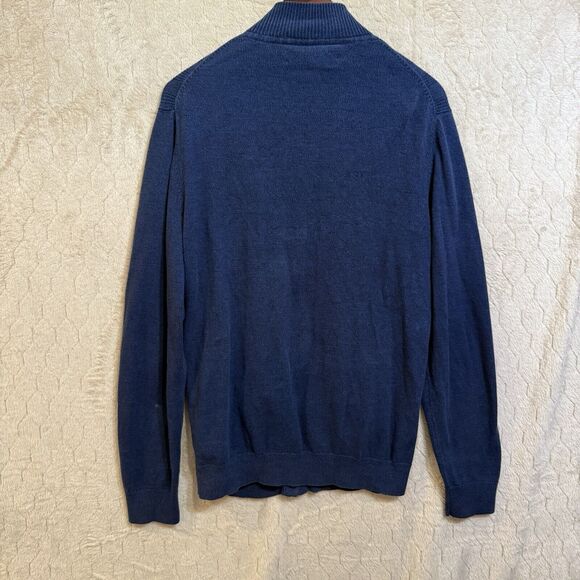 Tasso Elba Sweater Mens‎ M Navy Blue Cozy stretch zip up Please Read - Picture 3 of 11